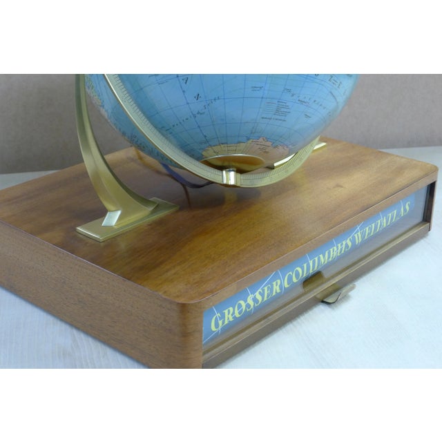Illuminated Glass Globe with Semi-Gimbal Suspension & Large Atlas in Drawer from Columbus Oestergaard, 1960s For Sale - Image 10 of 18