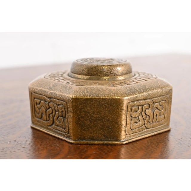 Tiffany Studios Tiffany Studios New York Zodiac Bronze Doré Inkwell For Sale - Image 4 of 12