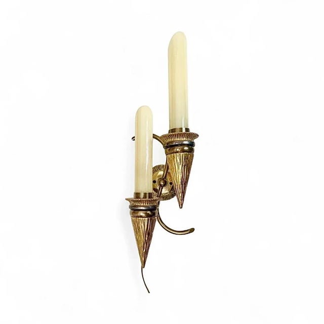 Art Deco Bronze Torchiere Wall Light with Glass Candles, 1950s For Sale - Image 12 of 12