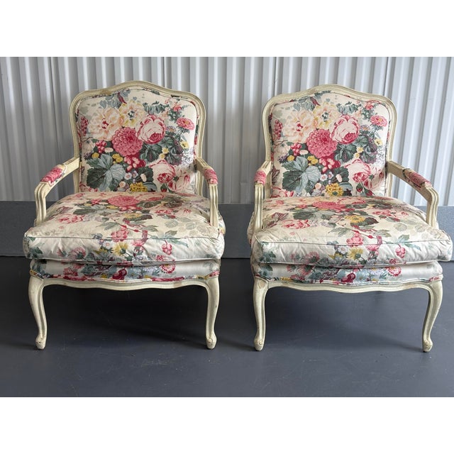 Century Furniture Louis XVI Style Floral Chintz Upholstered Century Furniture Chairs - A Set of 2 For Sale - Image 4 of 11