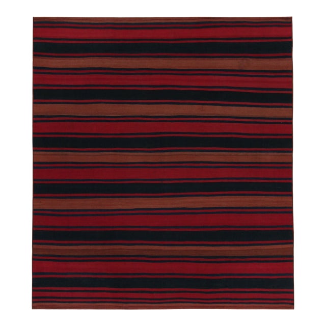 Vintage Persian Tribal Kilim in Red, Rust and Blue Stripes - By Rug & Kilim For Sale