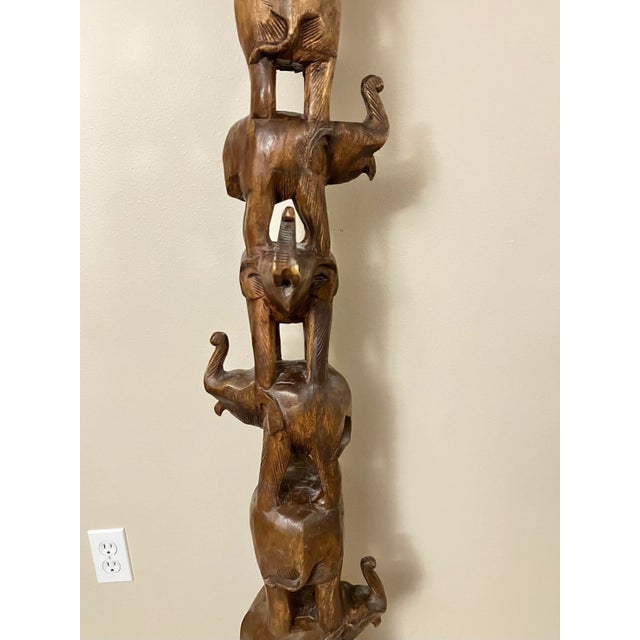 Brown 1980s Carved Elephant Tower For Sale - Image 8 of 13