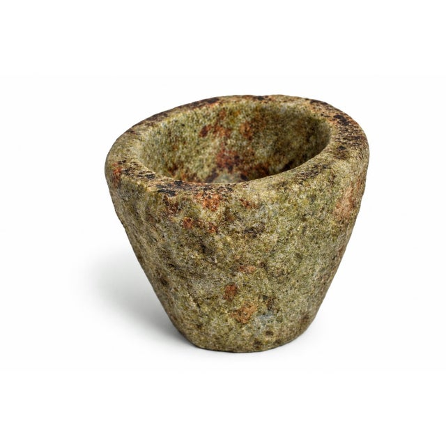 18th Century Granite Stone Bowl Olive Green Mortar Planter 5 Lb For Sale - Image 11 of 11
