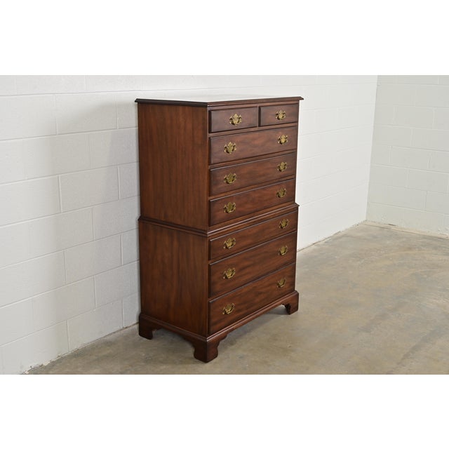 Henkel Harris Henkel Harris Georgian Solid Mahogany Eight-Drawer Highboy Dresser, 1960s For Sale - Image 4 of 12
