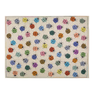 Modern Afghan Style Hand Knotted Wool Rug, Ladybug Design 8'2"x11' For Sale