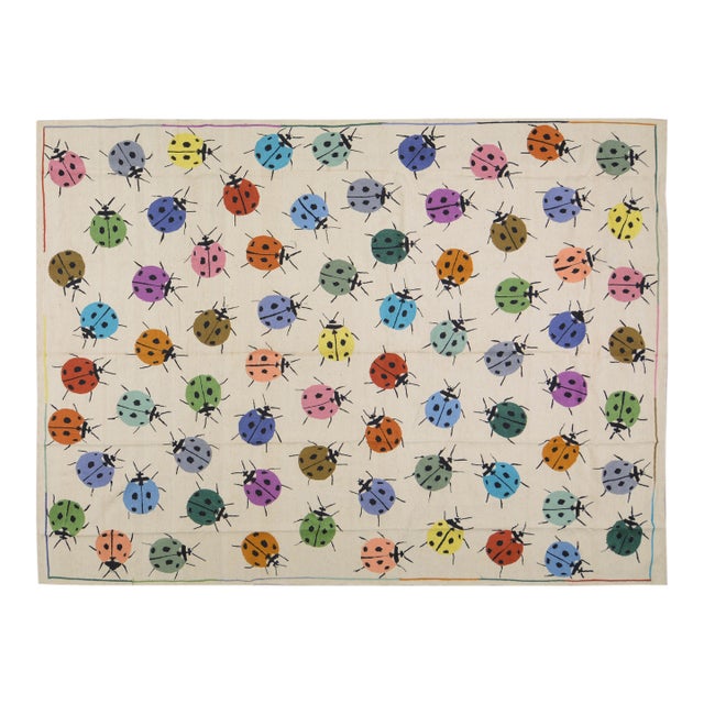 Modern Afghan Style Hand Knotted Wool Rug, Ladybug Design 8'2"x11' For Sale