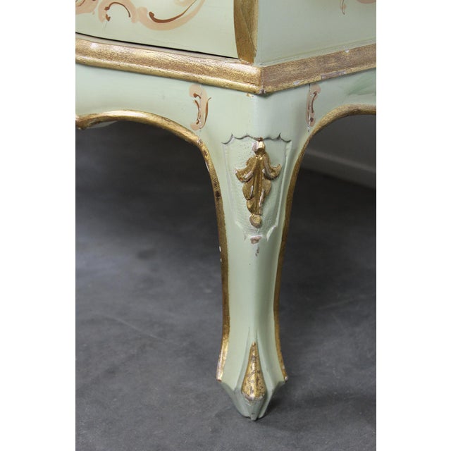 Blue Venetian Baroque Green Lacquered Hand-Painted Floral Three-Drawer Chest, 1950s For Sale - Image 8 of 10