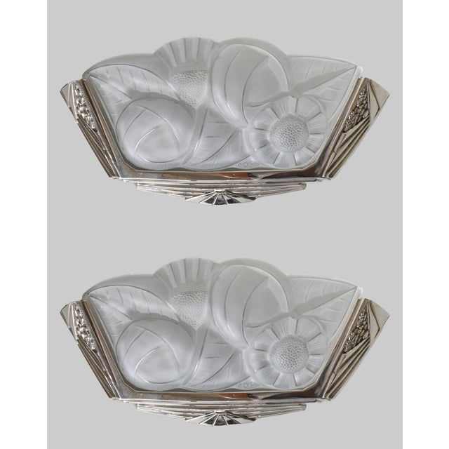 DEGUÉ wall sconces A large pair of authentic 1925-1935 French art deco wall sconces in nickel plated solid brass or bronze...