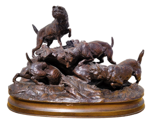 Alexandre Arson, Terrier Hunting Dogs, 19th Century, Bronze