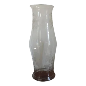 Large Antique 19th Century Blown & Etched Glass Baluster Shape Hurricane Shade for a Candlestick