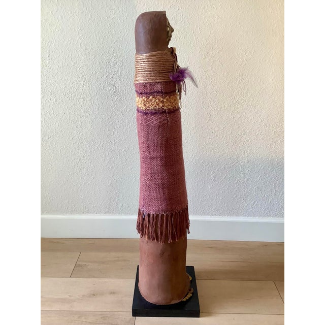 Mauve 1980s Tall Southwestern Mixed-Media Figurative Sculpture With Brass Face by Naida Seibel, 41.5” H For Sale - Image 8 of 10