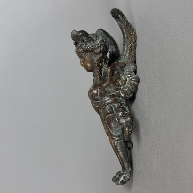 Metal Antique Bronze Frieze Hanging Sculptures of Winged Figures, Early 20th Century, Set of 2 For Sale - Image 7 of 11