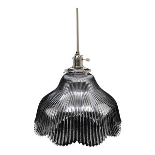 Antique Holophane Ribbed Prism Glass Shade For Sale