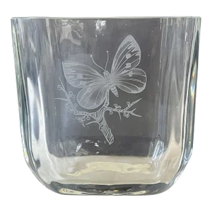 Orrefors Crystal Mid Century Scandinavian Art Glass Vase With Butterfly Design