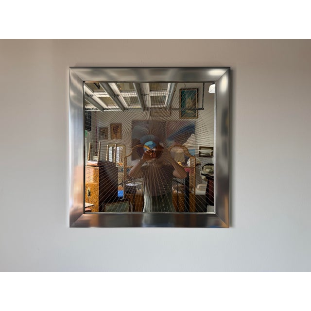 1970s 1970s Vintage Op Art Sunburst Glass Wall Art in Chrome Aluminum Frame, Signed For Sale - Image 5 of 12