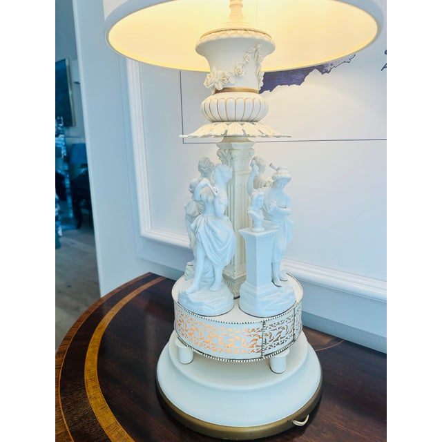 Figurative Antique Neoclassical Bisque Figural Table Lamp Classical Maiden Column Form With Pierced Illuminated Base For Sale - Image 3 of 10