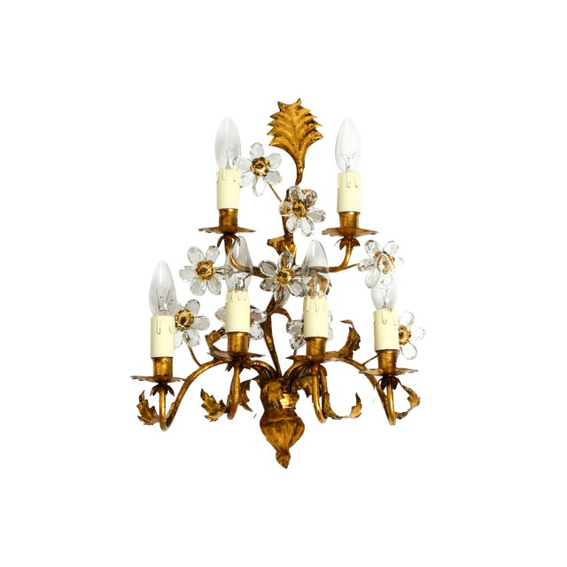 Large Italian Gold Plated Wall Lamp with Six Sockets from Banci Firenze, 1950s For Sale