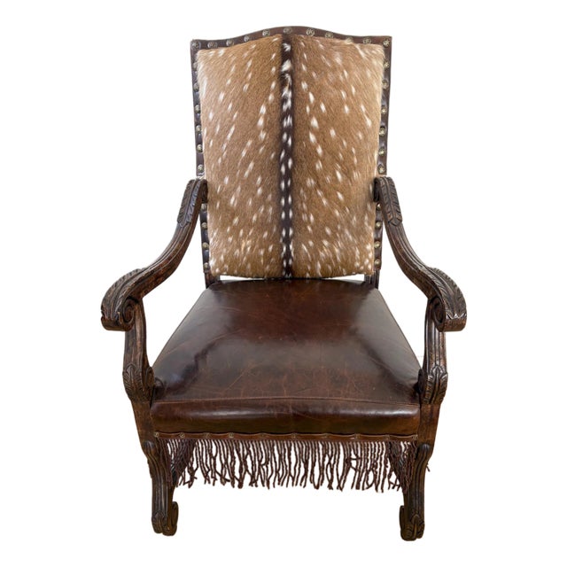 Leather and Deer Hide Baroque Style Armchair For Sale
