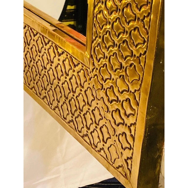 Modern Brass Floor or Console Mirror Hand Hammered Diamond Riveted Design For Sale - Image 9 of 12