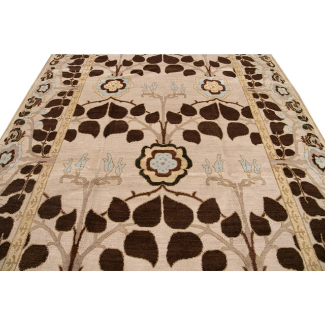 Contemporary Beige Modern Art & Crafts Style Tibetan Wool Rug For Sale - Image 3 of 13