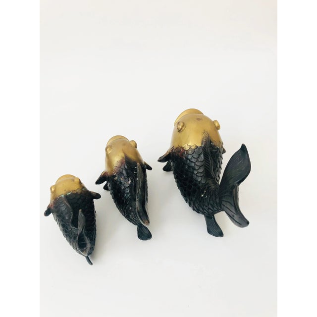 Set of 3 Large Patinated Brass Goldfish For Sale - Image 9 of 13