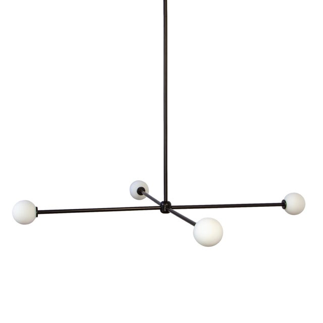 Metal Globe 4 Chandelier, 39.25in Tall, Black, Modern, 3 Inches Glass Globes, by Research.Lighting, Modern, Minimal Hanging Light, Floor Model For Sale - Image 7 of 11