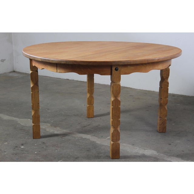 Vintage Danish Modern Round Oak Table in the style of H. Kjærnulf, 1960s For Sale - Image 13 of 13
