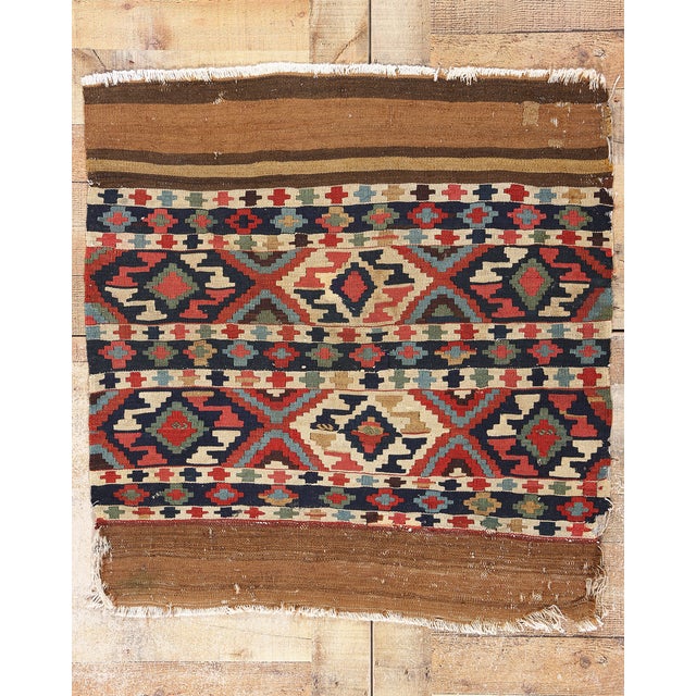 1880's Distressed Antique Caucasian Shirvan Kilim Rug - 03'00 X 03'01 For Sale - Image 9 of 9