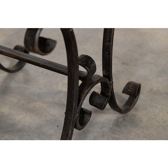 Mid-Century Spanish Brutalist Wrought Iron and Leather Stool, 1960s For Sale - Image 12 of 14