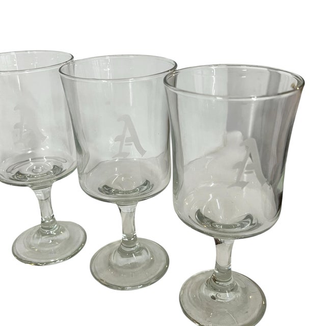 Vintage Mid Century Etched Monogram “A” Goblet - Set of 8 For Sale - Image 6 of 10