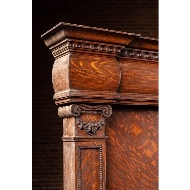 Traditional Antique b.p.o.e. Elk Lodge Tiger Oak Triple-Seat Bench For Sale - Image 3 of 15