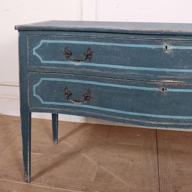 Late 19th C Italian painted 2 drawer serpentine commode.1880 Dimensions:W: 131cm (51.6")H: 79cm (31.1")D: 61cm (24") This...