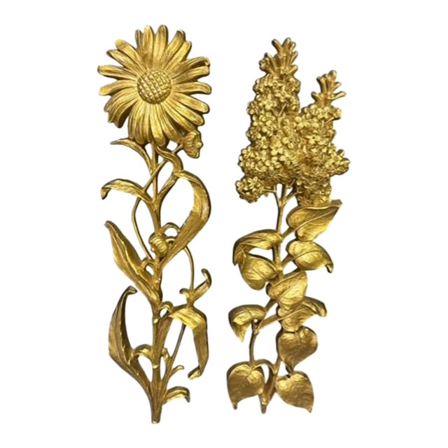 Vintage Syroco Hollywood Regency Gold Floral Wall Hangings – Pair For Sale