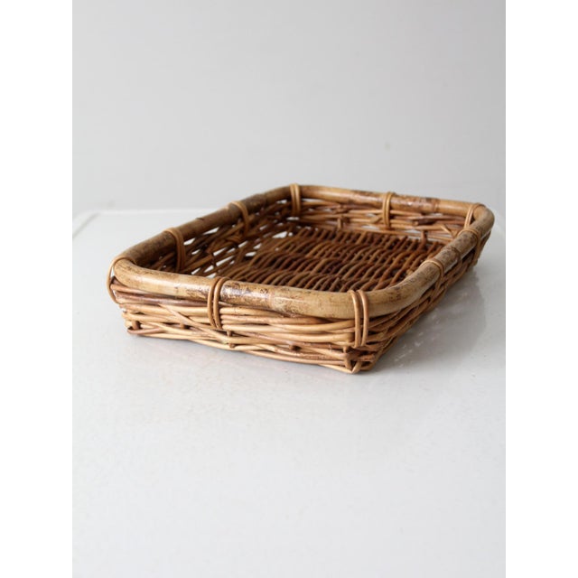 Wood Vintage Woven Rattan Tray For Sale - Image 7 of 9