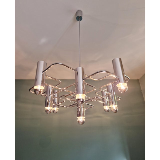 Gaetano Sciolari Geometric Chrome Metal Chandelier by Gaetano Sciolari for Boulanger, 1970s For Sale - Image 4 of 15