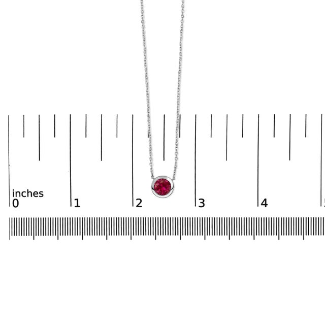 Early 21st Century .925 Sterling Silver 7MM Bezel Set Created Red Ruby Pendant Necklace - 18" Inches For Sale - Image 5 of 5