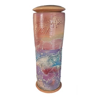 Monumental 25" Steven Forbes-deSoule Ceramic Lidded Urn Vase 1988 For Sale