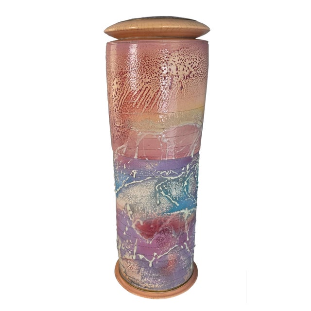 Monumental 25" Steven Forbes-deSoule Ceramic Lidded Urn Vase 1988 For Sale