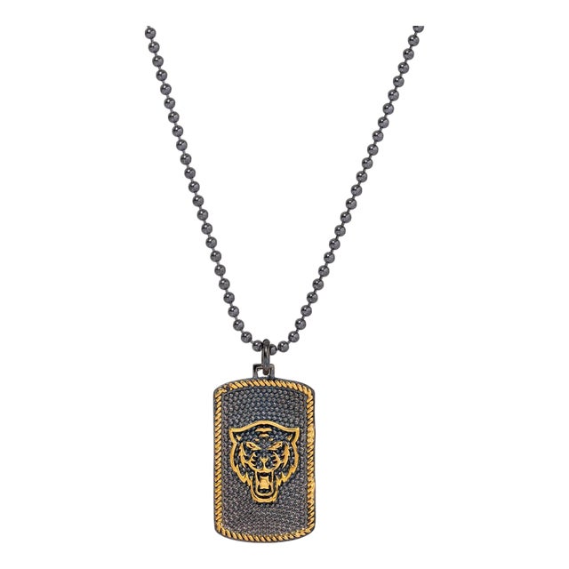 Powerful Lion Medallion Sterling Silver & Gold Chain Necklace For Sale