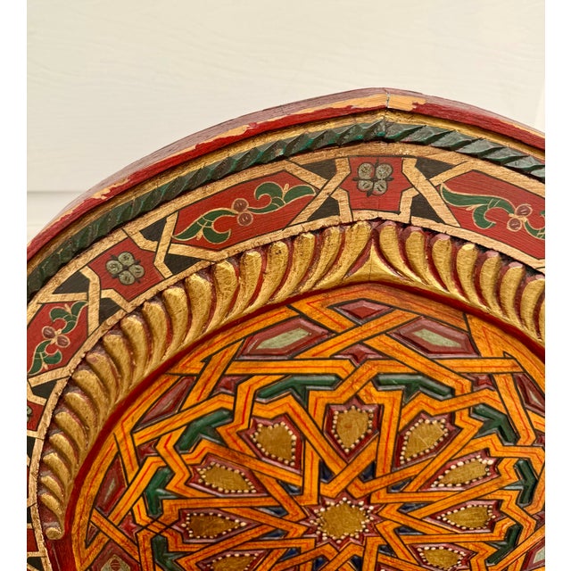 Vintage Moroccan Hand-Painted Carved Wood Throne Chairs - Pair For Sale - Image 17 of 18