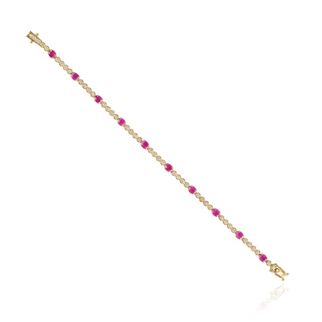 Early 20th Century 3.1ct Ruby & Natural Diamond 14k Gold Tennis Bracelet For Sale In New York - Image 6 of 18