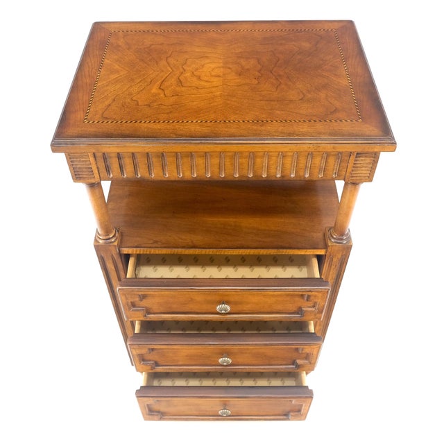 Drexel Light American Walnut Inlayed Top Console Entry Stand Side Table Dresser For Sale - Image 14 of 18