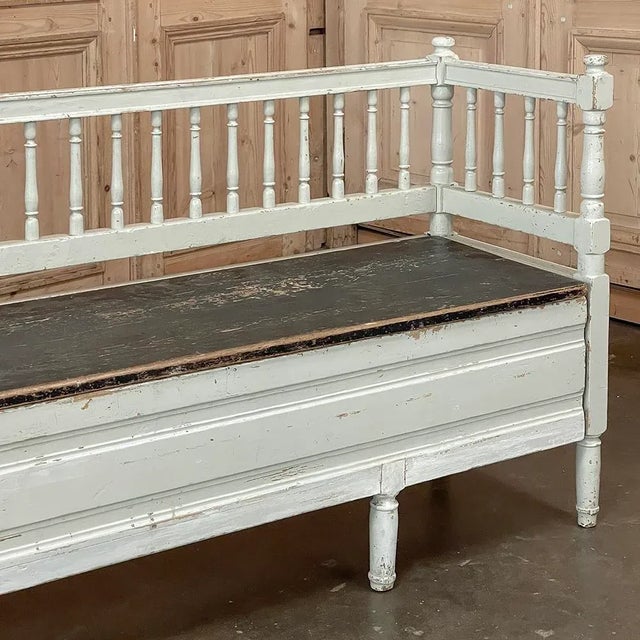 19th Century Swedish Neoclassical Painted Bench ~ Trunk For Sale - Image 15 of 17