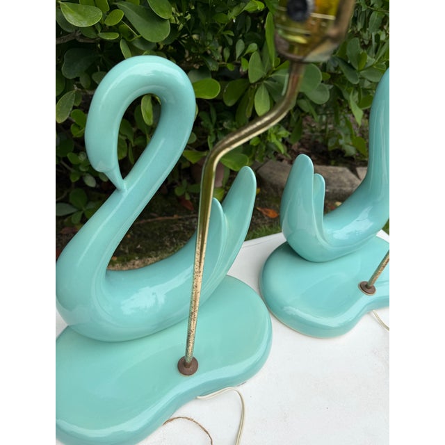 Vintage Sculptural Aqua Swan Table Lamps, Pair For Sale - Image 10 of 11
