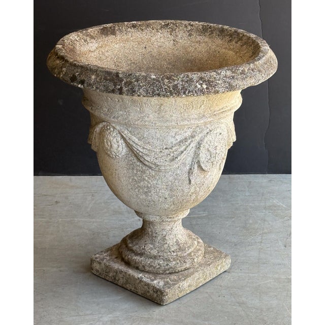 English Garden Stone Urn or Planter Pot With Garland Motif For Sale In Austin - Image 6 of 13