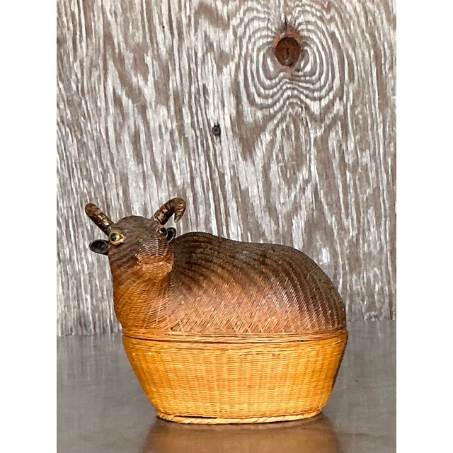 1970s Vintage Boho Shanghai Weave Ram Basket For Sale - Image 5 of 7