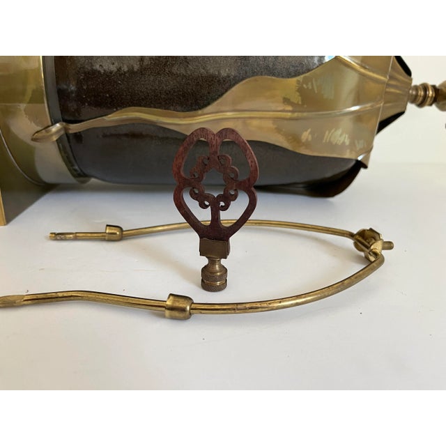 1970s Ceramic & Brass Leaves Lamp & Shade For Sale - Image 10 of 11