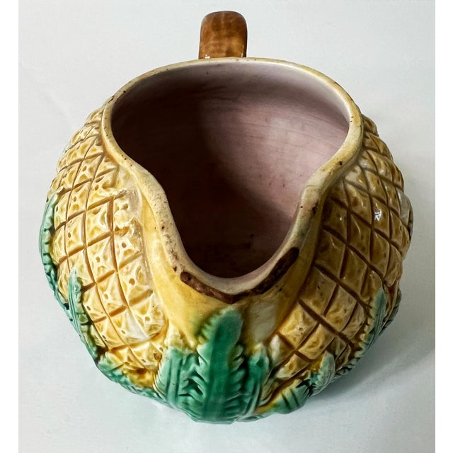 Antique 19th C Majolica Pineapple Pattern Creamer & Sugar C1880s. For Sale - Image 9 of 12