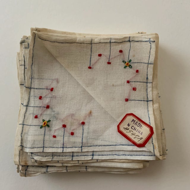 1940s Vintage Chinese Hand Embroidered Tulle Napkins - Set of 12 For Sale - Image 5 of 5