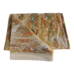 Large Vintage Orange and Gold Woven Obi Sash Textile